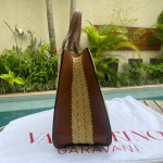Valentino Bolsa Women's VLOGO Woven Raffia & Leather Tote